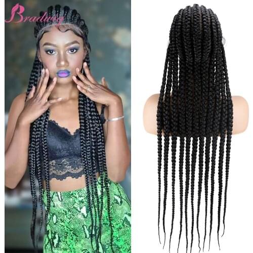36' Braid wig Handmade 360 Full Lace Braided Wigs for Black Women Synthetic Lace Front Wig Frontal Natural Cornrow Wigs Hair