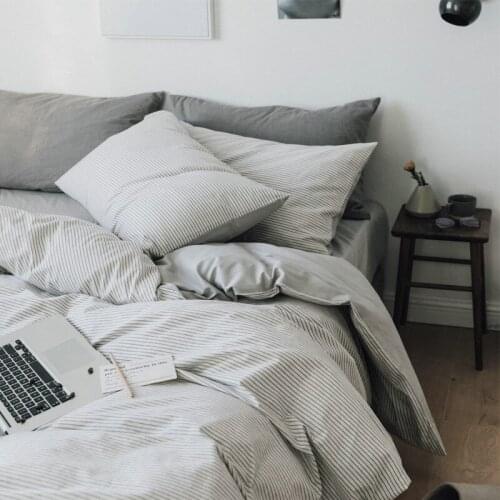 Nordic Bedding Set Simple Cotton Four-piece Striped Dark Gray Neutral Cotton Duvet Cover Sheet Plain Cotton Bedding