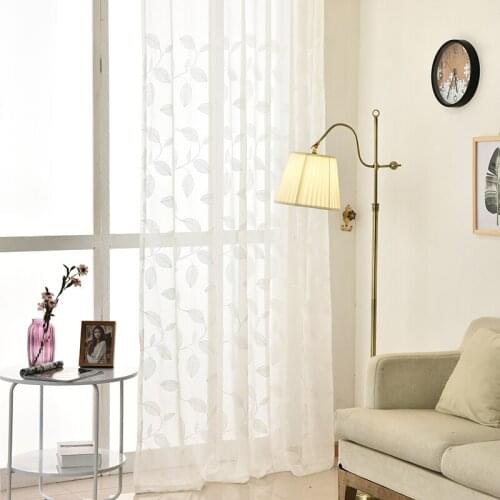 Pastoral Style Leaf Shape Embroidery White Fabric Drapes For Living Room Bedroom Tulle Sheer Voile Decorative Window Treatment