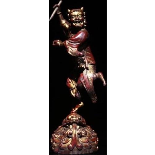 7" Tibet Buddhism Temple old bronze Gilt Cinnabars Jinkui Star Dot Fighting Buddha Statue Zhong Kui statue Gold List Title