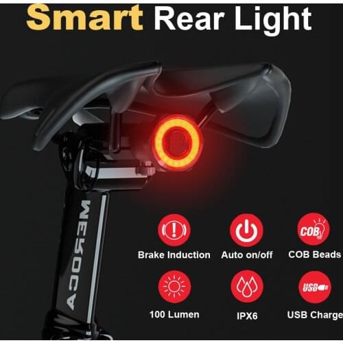 Smart Bicycle Rear Light Auto Start/Stop Brake Sensor Bike Lights IPX6 Waterproof USB Rechargeable Cycling Taillight For Bicycle