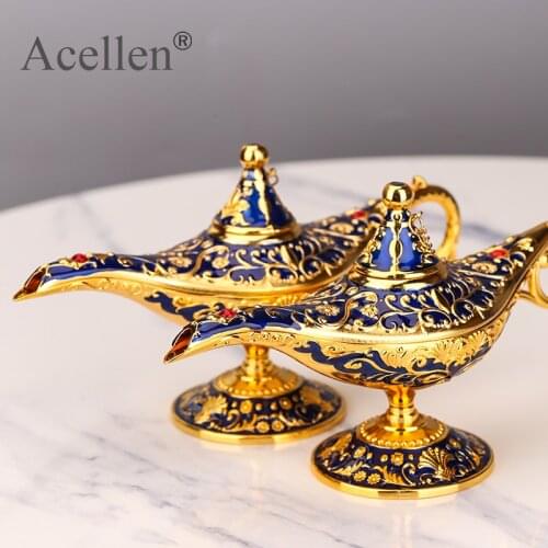 Vintage Metal Aladdins Magic Lamp Crafts Figurines Tin Alloy Retro Tea Pot Lamp Miniatures Kids Christmas Toys Gift Home Decor