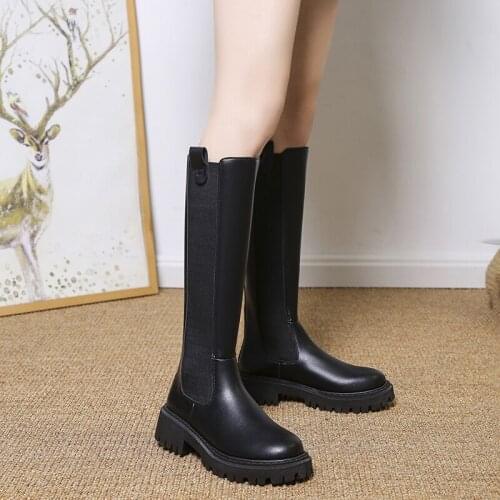 Women Boots Ladies Shoes Slip on Ankle Mid Calf Boots Platform Non Slip PU Leather Soft New Footwear Woman Vogue Spring