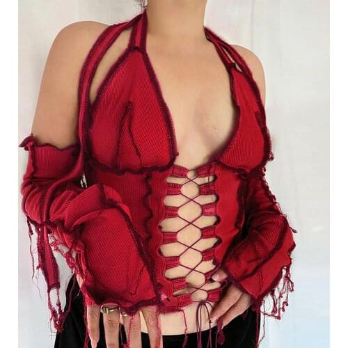 Women Sexy T-shirts Backless Breathable Polyester Tops Bandage Cut Out Hole Crop Tops Women‘ s Summer for Party топик женский