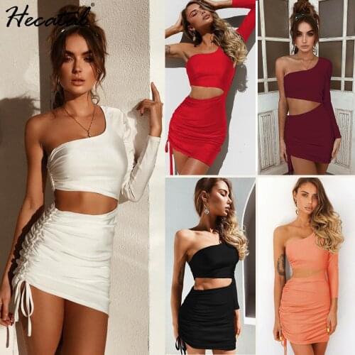 Heeatal New Summer Dress Women 2021 Sexy Hollow Strapped Hip Skirt One-shoulder Long-sleeved Dresses for Women Vestidos De Mujer