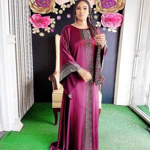 HIJABMUSS European And American Womens Muslim Islamic Style Plus Size Robe Style Silk Hot Drilling Light Luxury Dress