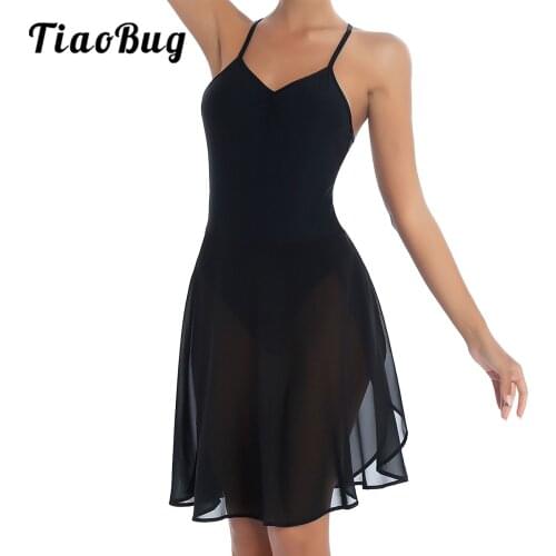 Ballerina Tutu Lyrical Dance Costume Dresses Women Sleeveless Back Criss Cross Chiffon Leotard Dance Clothes