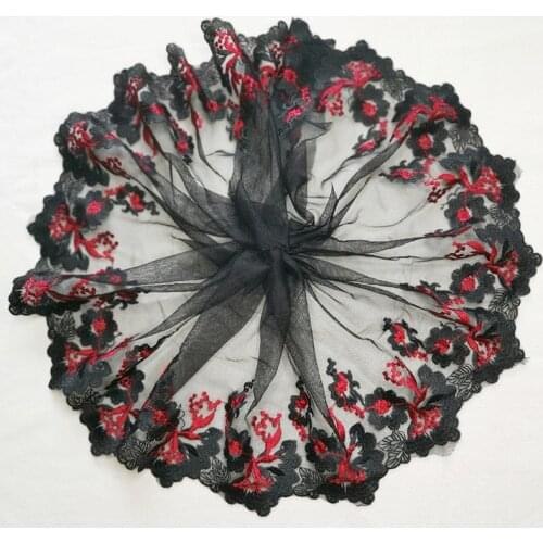1Meter High Quality Black Mesh Net Flowers DIY Handmade Craft Embroidered Lace Trim Fabrics for Sofa Curtain Table Clothes