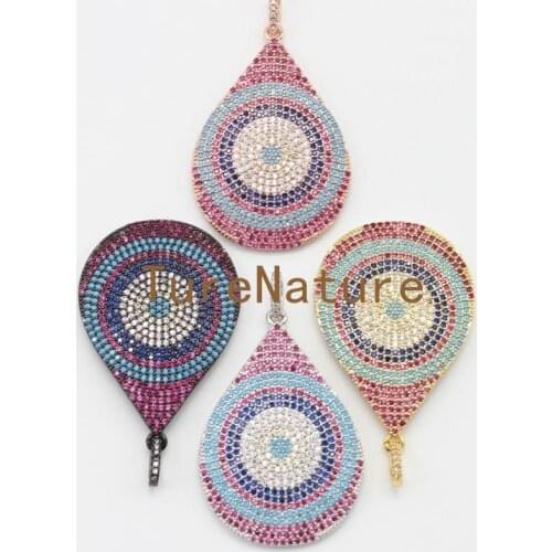 10 pcs For Sale Cz Pave Zircon Pendants Colorful Beads Accent Oval Shape Charms Jewelry In 28.7*48.5 mm PM4881