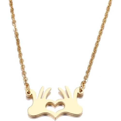 12PC Wholesale Gold Hollow Heart Palm Pendant Stainless Steel Necklace Chain Girl Women Lover Jewelry Valentines Day Gift Charm