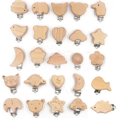 3pc Lovely animal Wooden beads Pacifier Clip Natural Beech Woodbead Baby Pacifier Clips Dummy Clips DIY Pacifier Chain Accessory