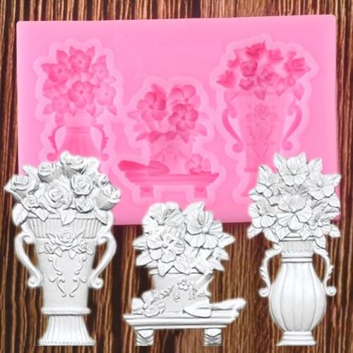 3D Flower Pot Silicone Molds Flowers Fondant Mould Cake Decorating Tools Candy Resin Polymer Clay Chocolate Gumpaste Moulds
