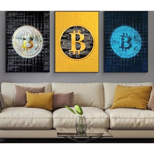 Abstract Canvas Paintings Print Bitcoin Picture Oil Painting Poster And Prints Modern Minimalist Wall Art Picture For Home Decor