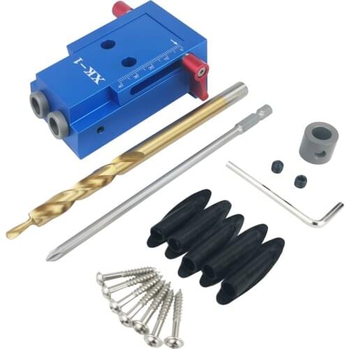 ALLSOME Aluminum Pocket Hole Jig Kit Wood Hole Saw 9.5mm Step Drill Bits 150mm PH1 Screwdriver Bit with Pocket Plugs Screws