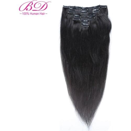 BD HAIR Clip In Human Hair Extensions Brazilian Human Hair Straight Remy Hair Weaves 7pcs/set 120g Natural Color Free Shipping