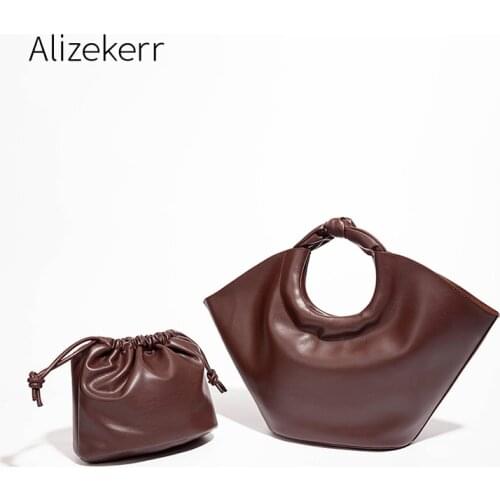 Knot Handle Large Capacity Tote Bags For Women 2021 New Korean Designer Retro Soft Big Purse And Handbag Ladies Top Quality