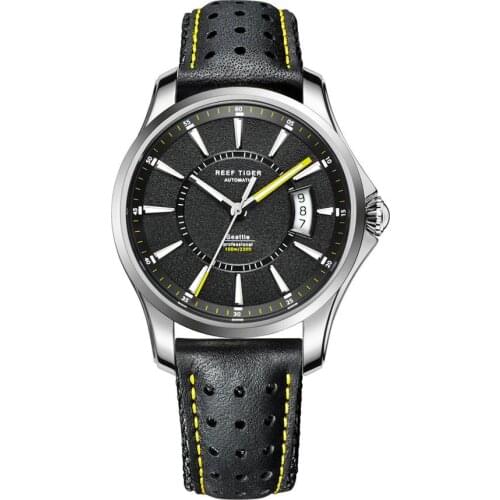 Men wrist watch,mens automatic mechanical watches Reef Tiger luxury man wristwatch 50m waterproof relogio leather strap RGA166