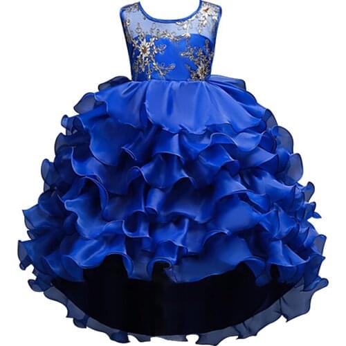 Girl elegant crochet bow knot multi-layer lace puffy tail sleeveless dress wedding dress stage show catwalk costume formal dress