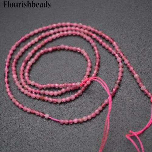 Faceted Natural Pink Tourmaline Diamond Cutting 2mm Stone Round Loose Beads