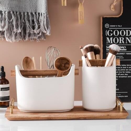 Bucket-shaped Ceramic Drain Chopsticks Spoon Tableware Rack Kitchen Storage Supplies Table Decoration Restaurant Hotel Tools