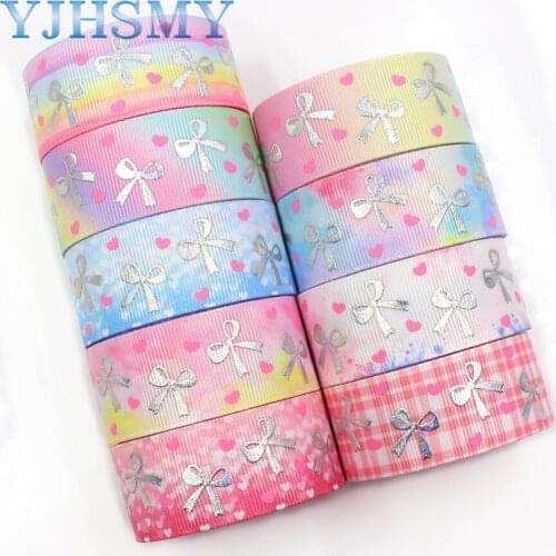 YJHSMY I-19326-770,25mm 5yards laser Silver cute cartoon love Printed grosgrain ribbon DIY handmade headdres wedding gift wrap