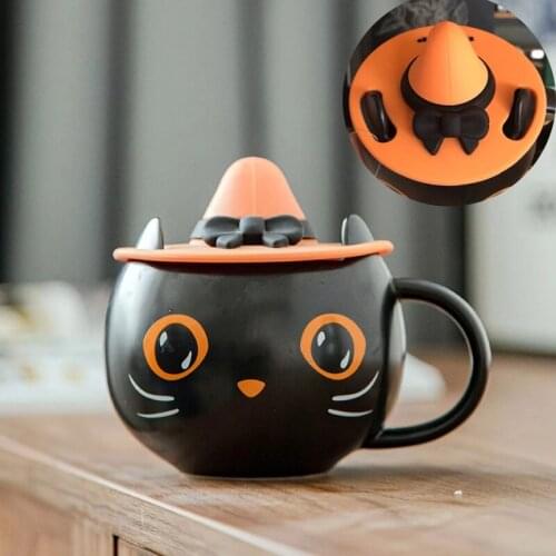 Cute Limited Edition Mysterious Black Cat Cup Halloween Coffee Cup Pumpkin Gifts for Family Couples and Friends Mug Ceramic Cup
