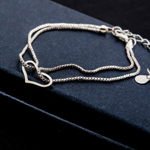 Sweet Hollow Love Heart Double Thin Chains Elegant Adjustable Bracelets For Women