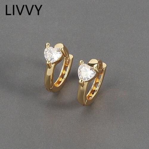 LIVVY Fashion Silver Color Love Heart Crystal Hoop Earrings Female Trendy Temperament Light Luxury Romantic Valentine Gift