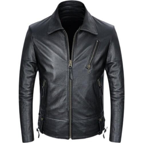Riding Genuine Leather Jacket Men Motorcycle Biker Real Leather Coat Cowhide Slim Fit Short Style Outdoor Casual Jackets