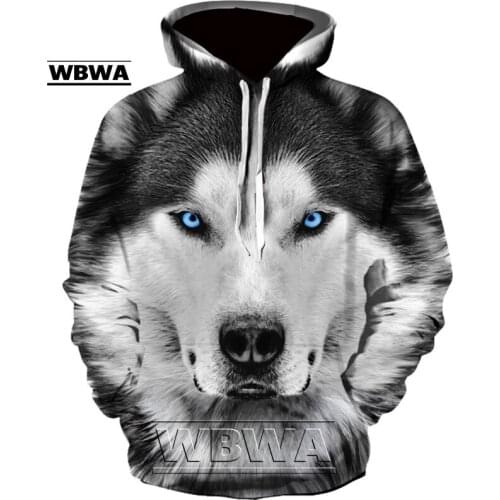 Spring and Autumn Mens Junior Wolf Hoodie Fashion 3D Wolf Print Loose Streetwear 2021 Funny Animal Street Hip Hop Sweatshirt