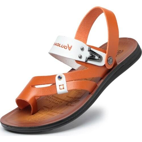 Sandals Mens Tide 2019 New Summer Soft Bottom Casual Outdoor Flip Flops Beach Slippers Mens Leather Sandals Pin Toe