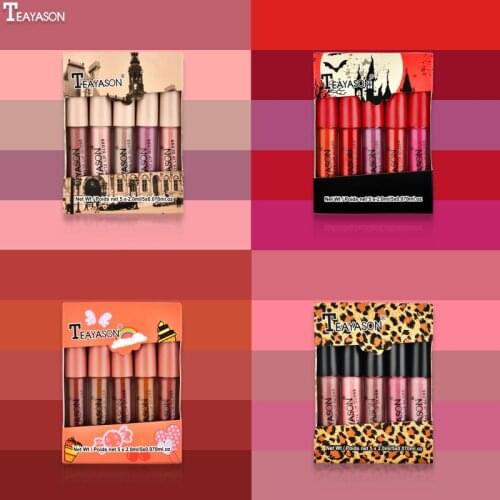4/5Pcs Retro Style Lipstick Set Sexy Red Velvet Lip Gloss Waterproof Long Lasting Lips Tint Makeup Pumpkin Color Cosmetics TSLM1