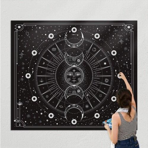 Sun Moon Tapestry Wall Hanging Stars Space Psychedelic Black and White Wall Tapestry for Bedroom Home Wall Decor Hippie Tapiz