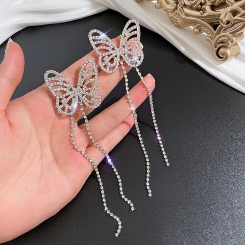 NEW 2021 Korean Fashion Design Exaggerated Long Cutout Butterfly Tassel Earrings For Women Temperament Earrings Jewerly Party