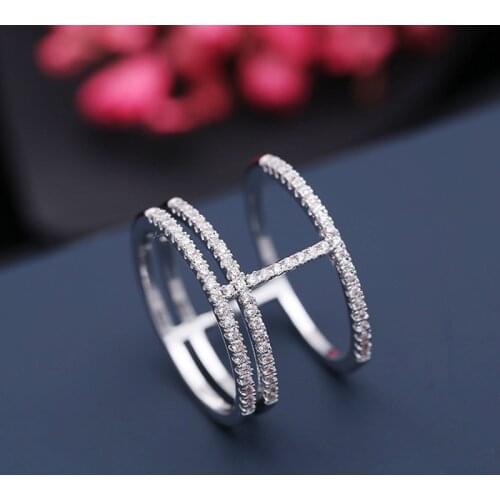SWOUR New Fashion Jewelry CZ Zircon Multi Layer Hoop Simple Design White Gold Color Classic Ring High Quality For Women S460
