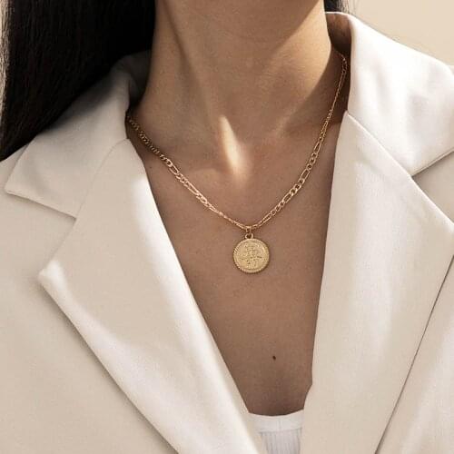 Simple Vintage Style Round Coin Pendant Necklace for Women Fashion Temperament Geometric Clavicle Chains Necklaces Jewelry Gift
