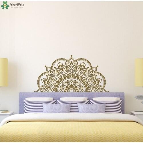 Half Mandala Flower Wall Decal Modern Design Buddha Vinyl Moraccan Headboard Wall Sticker Master Bedroom Home Decor Art DIYSY203