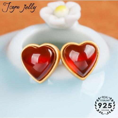 JoyceJelly 925 Silver Trendy Stud Earrings for Women Square Round Heart Garnet Gemstone Hot Selling Women Jewelry Gift Wholesale