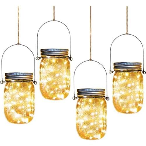Thrisdar 4PCS Solar Lanterns Jar Hanging Light 20 LED Fairy String Light Patio Garden Jar Solar Starry Jar Lights
