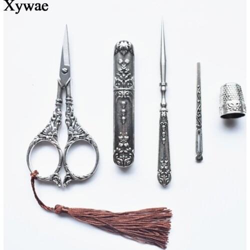 Retro Scissors Vintage Scissors Awl Threader Thimble Embroidery Scissors Tailor Scissors Craft Fabric Tools for Sewing Supplies