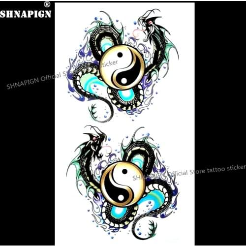 SHNAPIGN Yin Yang Taichi Dragon Temporary Tattoo Body Art Flash Tattoo Stickers 17*10cm Waterproof Fake Car Styling Wall Sticker