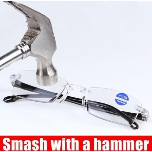 High Toughness Bifocal Rimless Anti Blue Light Reading Glasses Men Retro Vintage Presbyopia Glasses Ultra Light Black Gafas 1.50