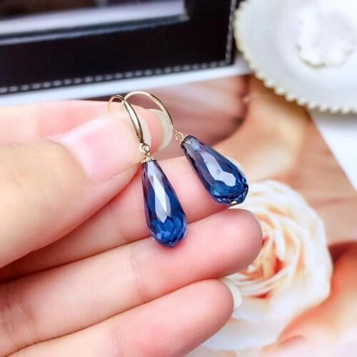 Personality water drop 18k yellow gold natural London blue topaz drop earrings Natural gemstone earring women for anniversary