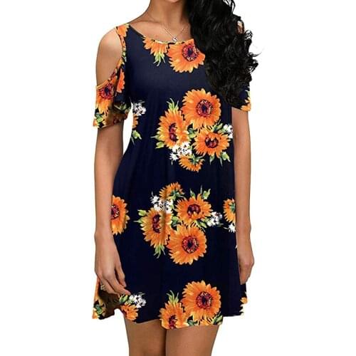 2021 Summer Dress Boho Beach Style Short Sundress Women Tunic Casual Pocket Short Sleeve Print Off Shoulder Dress Vestidos