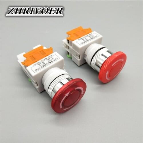 22mm LAY37-11ZS/LAY37-11ZSD Red Mushroom Head Emergency Stop Push Button Switch with Light Self-locking 10A/660V