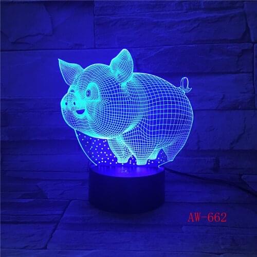 Pig 3D LED Night Light Remote Touch Control Colorful 5V USB Creative Acrylic Led Table Lamp Self Gifting Home Decor Gift AW-662