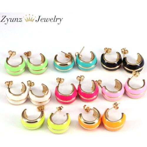 5 Pairs, Gold Color Enamel Brincos Fashion Wedding Jewelry Stud-Earrings for Girls Women Gift