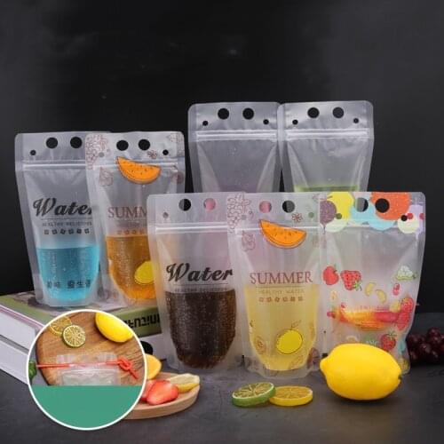 500Pcs/lot Drink Bag Disposable Milk Tea Ziplock Bag Portable Juice Milkshake Transparent Packaging Bag Sealed Bags With Straws