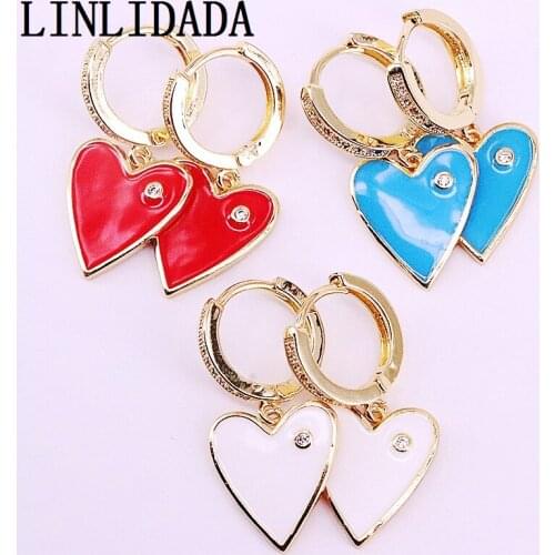 6Pair Mix Color Enamel Heart Gold Filled Dangle Earrings Fashion For Women Girls Jewelry