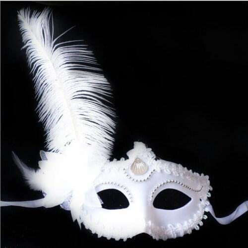 White ostrich hair princess mask masquerade party mask